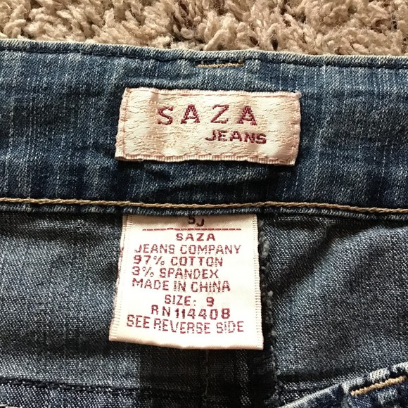 Saza Women's Jeans Size 9 Back Pocket Flaps Denim Minimal Factory Distressing - Picture 9 of 12
